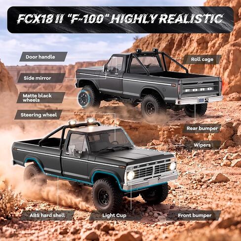 BEEZRC FMS FCX18 II Ford F-100 Brushless Official Licensed RC Crawler, Magnetic Quick Release Remote Control RC Truck, LCG Chassis, Off-Road Rock Crawler for Adults, RTR (199mm Wheelbase) Black in Saudi Arabia