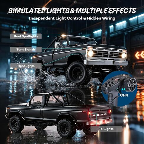 BEEZRC FMS FCX18 II Ford F-100 Brushless Official Licensed RC Crawler, Magnetic Quick Release Remote Control RC Truck, LCG Chassis, Off-Road Rock Crawler for Adults, RTR (199mm Wheelbase) Black in Saudi Arabia