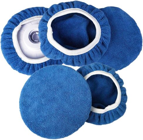 ZYTC Car Polishing Waxing Sleeve Polisher Pad Bonnet Microfiber Pad Soft Pack of 5 (Light Blue, 9"-10") in Kuwait