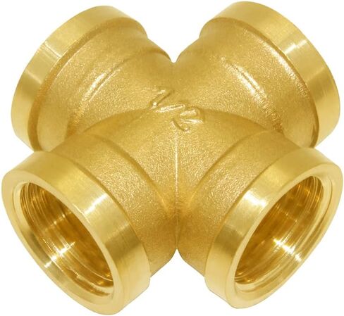 Joywayus Brass 1/8" NPT Female 4-Way Pipe Fitting Adapter Tube Coupler Connector Water Gas Oil (Pack of 2) in Kuwait