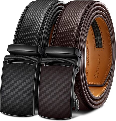 BULLIANT Men belt 2Pack,Leather Ratchet Belt for Gift Men Dress Casual Jeans 1 3/8",Cut for Fit in Kuwait