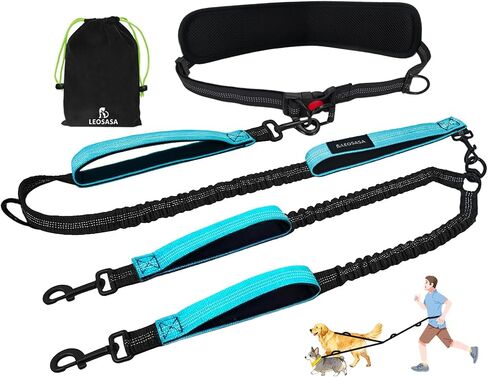 Hands Free Double Dog Leash for Two Dogs- No Tangle No Pull Dual Leash with Padded Adjustable Waist Belt & Reflective Stitching - Ideal for Running, Jogging, Hiking with Medium & Large Breeds in Saudi Arabia