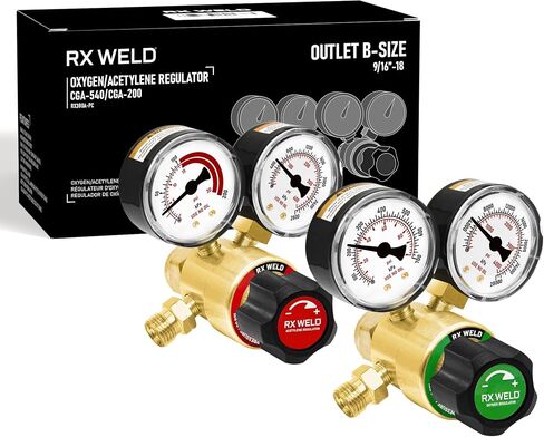 RX WELD Oxygen and Acetylene Regulators Welding Gas Gauges Pair - Rear Entry -Compatible with Victor Welding Gas Torch Cutting - CGA540 and CGA200 in Kuwait