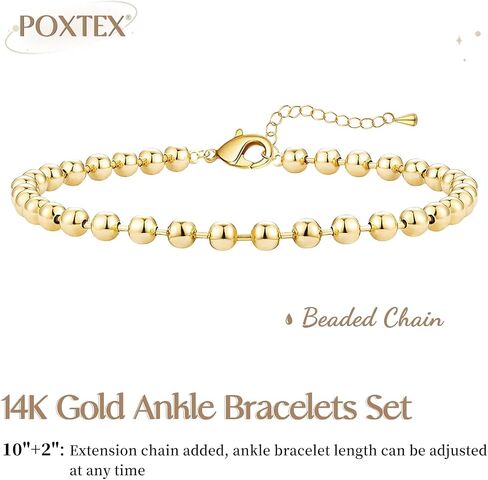 Poxtex Silver Ankle Bracelets for Women Waterproof, 925 Silver Dainty Anklets for Women Large Ankle, Sterling Silver Jewelry Set, Beaded Anklet for Teen Girl, Cuban Link for women No Tarnish in Kuwait