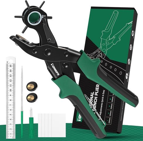 Professional Leather Hole Punch Plier - Tonmifr Heavy Duty 6 Sizes Belt & Watch Band Hole Puncher Tool, Leather Craft Tool for Belts, Handbags, Straps, Precision Ground Punches with Non-Slip Grips in Kuwait