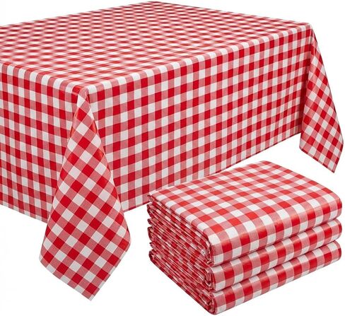 Oojami Pack of 4 Plastic Red and White Checkered Tablecloths - 4 Pack - Picnic Table Covers in Kuwait