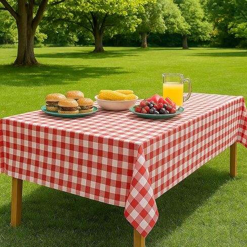 Oojami Pack of 4 Plastic Red and White Checkered Tablecloths - 4 Pack - Picnic Table Covers in Kuwait