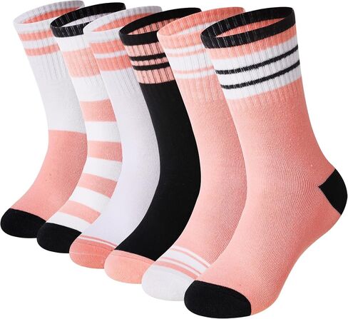 Eyean Girls Athletic Crew Socks Kids Cotton Sports Soft Breathable Casual Socks 6 Pairs in Kuwait