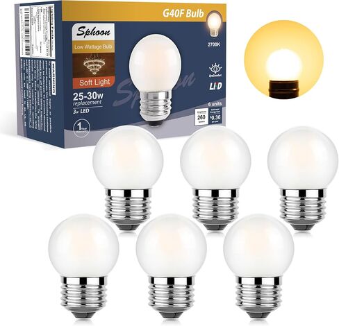 Sphoon Dimmable LED 3W Small Light Bulb, 25w Equivalent E26 Standard Screw Base, G40 Soft Warm White 2700K 260lm Frosted Lights Bulb for Bathroom, Bedroom, Table Lamp Bulb, Bedside Accent Pack of 6 in Kuwait