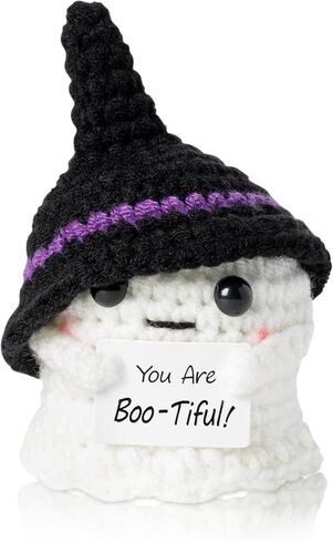 Halloween Ghost Handmade Positive Crochet with Inspirational Card Emotional Support Wool Ornaments Mini Positive Knitted Crochets Doll Desk Decorations Funny Gifts for Women Men 2.7 x 1.9 in in Saudi Arabia