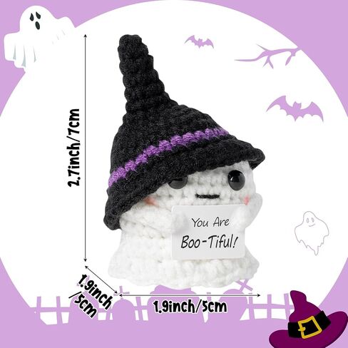 Halloween Ghost Handmade Positive Crochet with Inspirational Card Emotional Support Wool Ornaments Mini Positive Knitted Crochets Doll Desk Decorations Funny Gifts for Women Men 2.7 x 1.9 in in Saudi Arabia