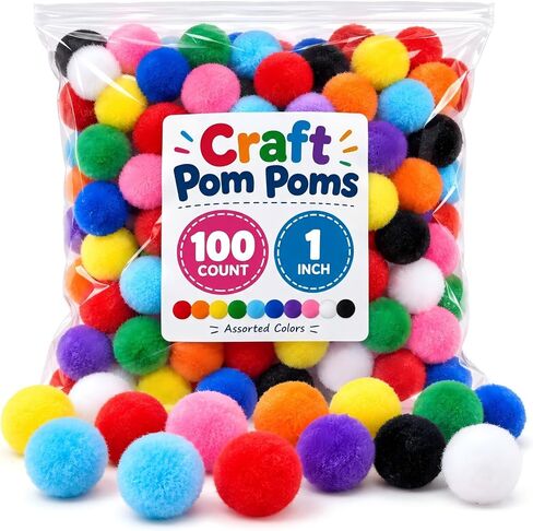 Pom Poms for Crafts, 100 Count 1 Inch Craft Pompoms Assorted Colors in Saudi Arabia