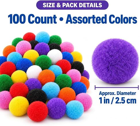 Pom Poms for Crafts, 100 Count 1 Inch Craft Pompoms Assorted Colors in Saudi Arabia