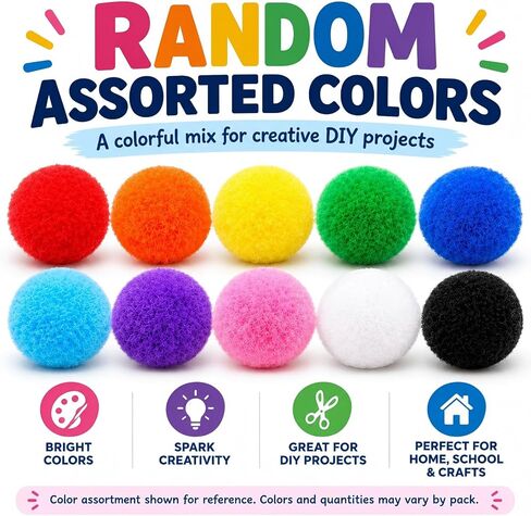 Pom Poms for Crafts, 100 Count 1 Inch Craft Pompoms Assorted Colors in Saudi Arabia