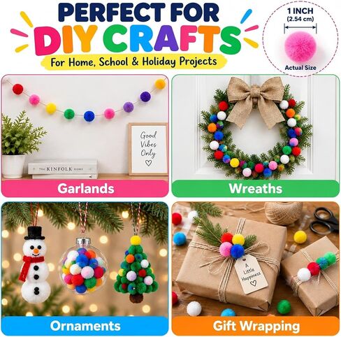Pom Poms for Crafts, 100 Count 1 Inch Craft Pompoms Assorted Colors in Saudi Arabia