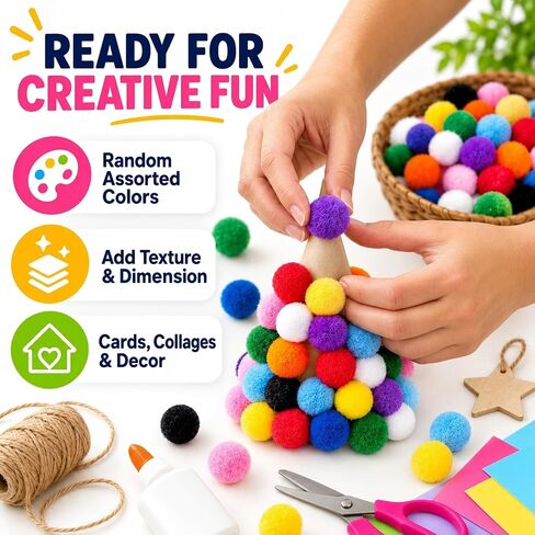 Pom Poms for Crafts, 100 Count 1 Inch Craft Pompoms Assorted Colors in Saudi Arabia