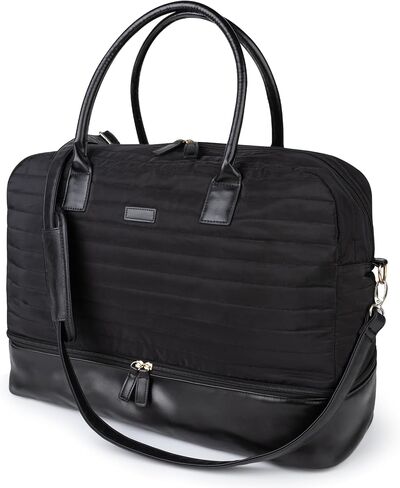 MyMealivos Canvas Weekender Bag, Overnight Travel Carry On Duffel with Shoe Pouch and Toiletry Bag（Floral Black） in Kuwait