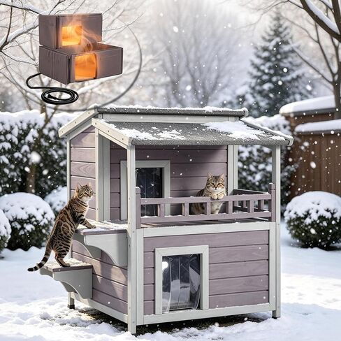 Aivituvin Heated Cat House Outdoor Two-Story Insulated Wooden in Saudi Arabia