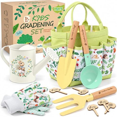 Kids Gardening Set Toys, 12PCS Garden Tool Kit for Kids and Toddlers with Tote Bag,Watering Can, Gloves, Shovel, Learning Outdoor Toys Gifts for Boys Girls Age 3-6 (Green) in Kuwait