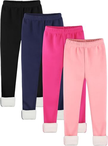 Resinta 4 Pack Girls Winter Cotton Fleece Lined Leggings Warm Thick Stretchy Thermal Tights Pants Full Length Pants in Kuwait