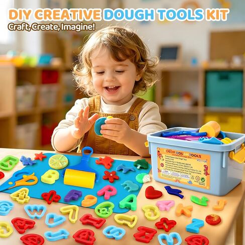 63-Piece Alphabet and Number Dough Tool Set with Storage Box, Ages 4-8 in Kuwait