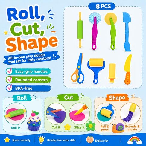 63-Piece Alphabet and Number Dough Tool Set with Storage Box, Ages 4-8 in Kuwait
