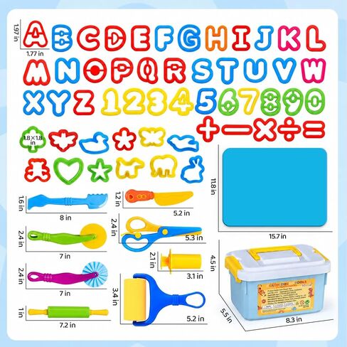63-Piece Alphabet and Number Dough Tool Set with Storage Box, Ages 4-8 in Kuwait