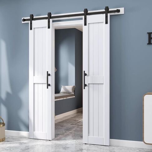 EaseLife 36in x 84in Sliding Barn Door with 6.6FT Barn Door Hardware Track Kit Included,Solid LVL Wood Slab Covered with Water-Proof & Scratch-Resistant PVC Surface,DIY Assembly,Easy Install,White in Kuwait