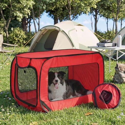 Portable Dog Crate 36" Collapsible Pop Up Dog Crate for Medium Dogs Foldable Soft Pet Cage Kennel with Ground Nails for Outdoor Indoor Travel Car,Grey in Kuwait