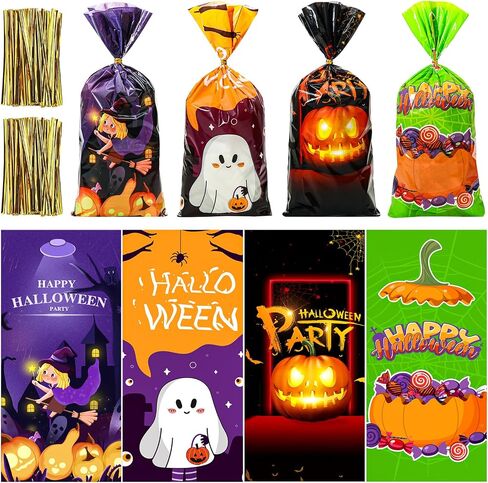 GoClimber 120 PCS Halloween Treat Bags with Twist Ties - Halloween Candy Bags for Party Favors & Trick or Treat in Kuwait