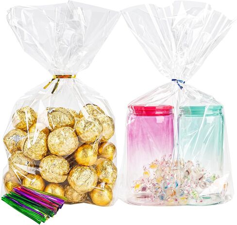 NPLUX Halloween Treat Bags,100 Pack Gusseted Bags 6x9x2.4 in, with ties in Saudi Arabia