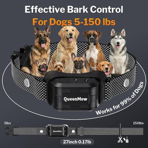 Citronella Dog Bark Collar for Large Medium Small Dogs, No Shock Bark Collar with 3 Adjustable Sensitivity & Spray Levels, Rechargeable Anti-Bark Collars with 2 Collar Straps, Black in Kuwait
