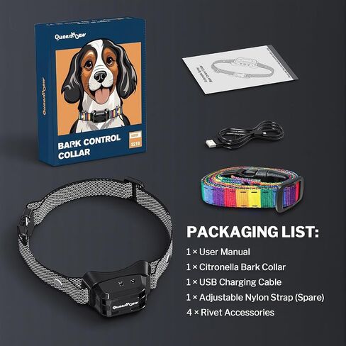 Citronella Dog Bark Collar for Large Medium Small Dogs, No Shock Bark Collar with 3 Adjustable Sensitivity & Spray Levels, Rechargeable Anti-Bark Collars with 2 Collar Straps, Black in Kuwait