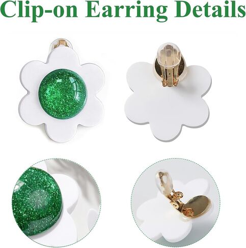 White Green Flower Earrings with Brooch for Women Girls Princess Costume Accessories Large Cosplay Earrings for Daisy in Kuwait