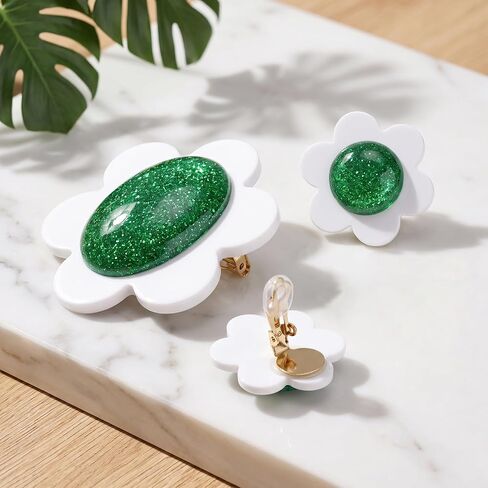 White Green Flower Earrings with Brooch for Women Girls Princess Costume Accessories Large Cosplay Earrings for Daisy in Kuwait