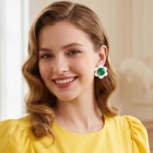White Green Flower Earrings with Brooch for Women Girls Princess Costume Accessories Large Cosplay Earrings for Daisy in Kuwait
