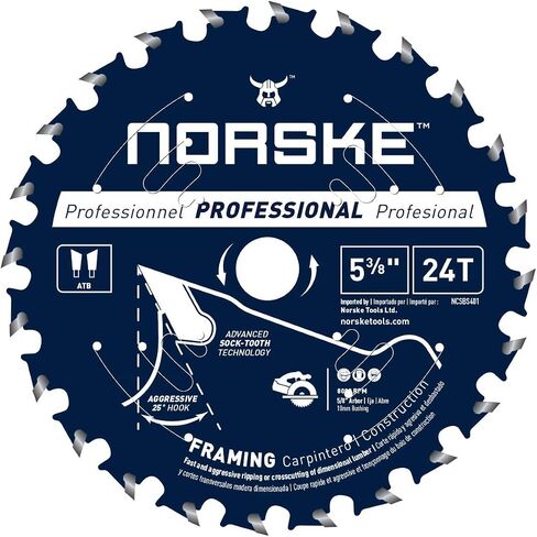 Norske Tools NCSBS409 7-1/4 inch 24T Socktooth Ciruclar Saw Framing Blade 5/8 inch Bore with Laser Cut Diamond Knockout for Sheet Goods, Deck & Fence, Framing Lumber, Studs and Composites in Kuwait