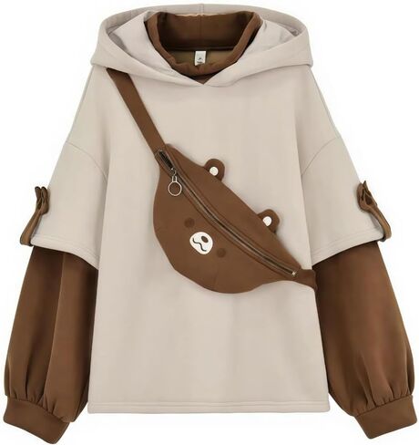 RGOSME Bear Hoodie for Girls, Cute Brown Bear Graphic Long Sleeve Hoodies Sweatshirt with Bag for Women Teen Girl and Kid in Kuwait