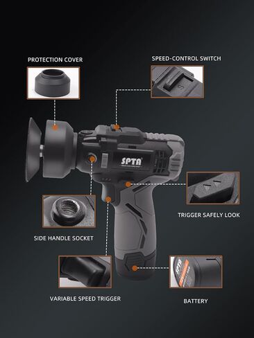 SPTA 12V Cordless Car Rotary Polisher Tool Sets, Dual Action Polisher Cordless Drill Variable Speed Buffer, 2000mAh Li-ion Battery with Fast Charger and Polishing Pads for Car Detailing and Polishing in Kuwait