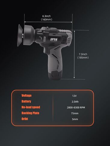 SPTA 12V Cordless Car Rotary Polisher Tool Sets, Dual Action Polisher Cordless Drill Variable Speed Buffer, 2000mAh Li-ion Battery with Fast Charger and Polishing Pads for Car Detailing and Polishing in Kuwait