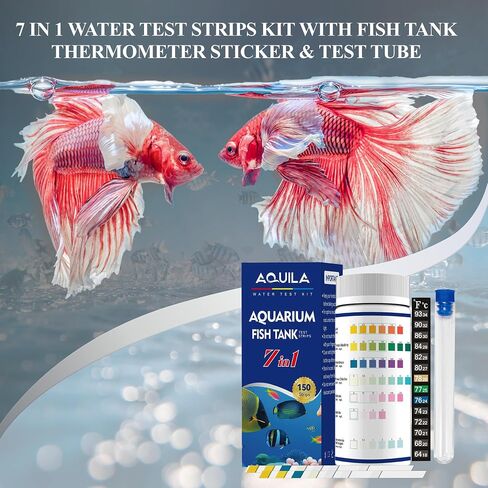 Aquarium Water Ammonia Test Strips 7 in 1, 150 Strips Aquarium Water Testing Kit for Freshwater Fish Tank with Test Tube & Thermometer, Tests pH, Hardness, Chlorine, Nitrate, Nitrite, Alkalinity in Saudi Arabia