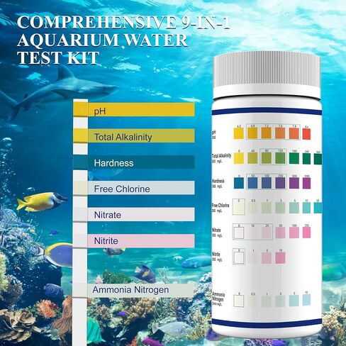 Aquarium Water Ammonia Test Strips 7 in 1, 150 Strips Aquarium Water Testing Kit for Freshwater Fish Tank with Test Tube & Thermometer, Tests pH, Hardness, Chlorine, Nitrate, Nitrite, Alkalinity in Saudi Arabia