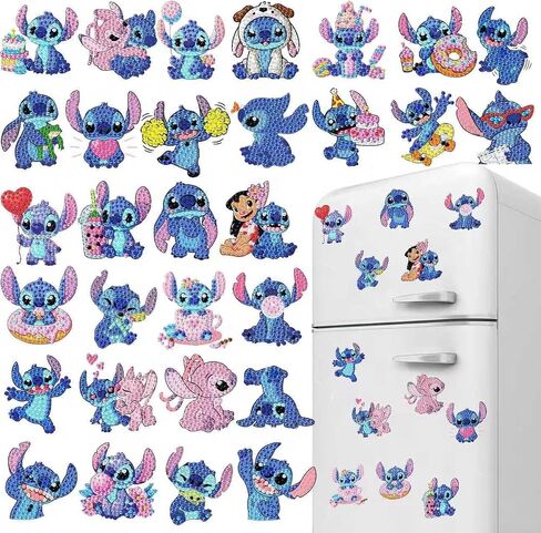 nekpiahu 30 Pcs Diamond Painting Magnets Watercolor Diamond Art Magnet Kits for Adults 5D Rhinestone Refrigerator Magnetic Sticker for DIY Crafts Fridge Gifts in Kuwait
