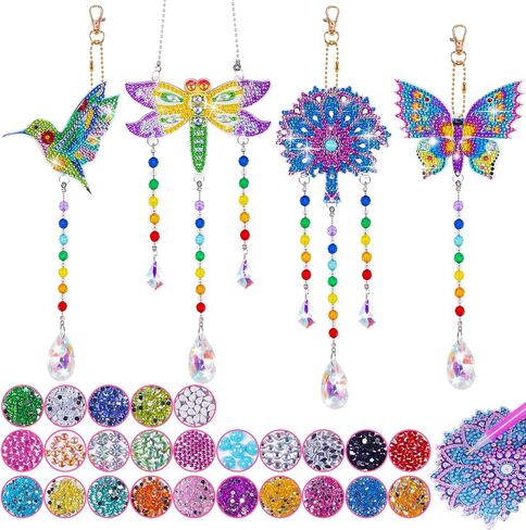WethCorp Diamond Painting Arts and Crafts for Kids Ages 8-12,Birthday Gifts for 6 7 8 9 10-12 Year Old Girls Diamond Art Kits for Adults Teen Girl Gifts Trendy Stuff Wind Chimes Home Decor (4 PCS) in Kuwait