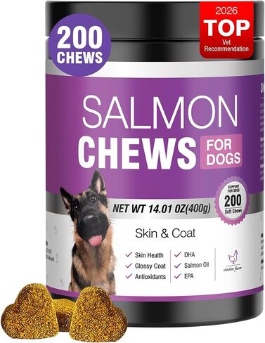 Omega 3 Skin and Coat Supplement for Dogs 200 Chews Dog Fish Oil Supplements with EPA & DHA Fatty Acids Dry Skin Relief for Dogs Shedding Allergy Itching Promotes Heart Hip Joint Health in Saudi Arabia