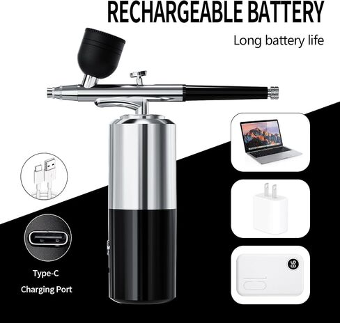 Airbrush Sets Air Brush Kit With Air Compressor Nail Paint Wireless Air Brush for Barber, Nail Art, Cake Decor, Makeup, Model Painting (Silver black) in Kuwait