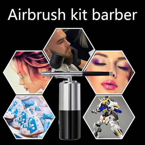 Airbrush Sets Air Brush Kit With Air Compressor Nail Paint Wireless Air Brush for Barber, Nail Art, Cake Decor, Makeup, Model Painting (Silver black) in Kuwait