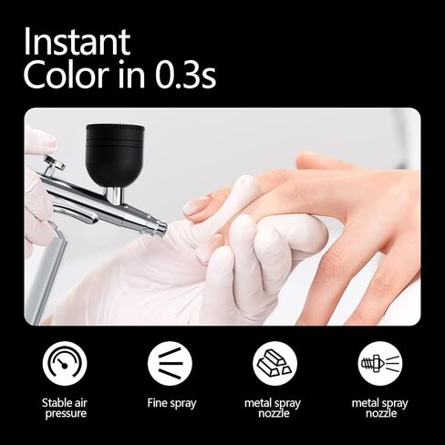 Airbrush Sets Air Brush Kit With Air Compressor Nail Paint Wireless Air Brush for Barber, Nail Art, Cake Decor, Makeup, Model Painting (Silver black) in Kuwait