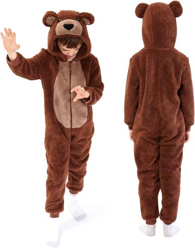 COSUSKET Kids Snug Fit Flannel Brown Bear Costume Animal Onesie Pajamas for Boys Girls Gifts in Kuwait