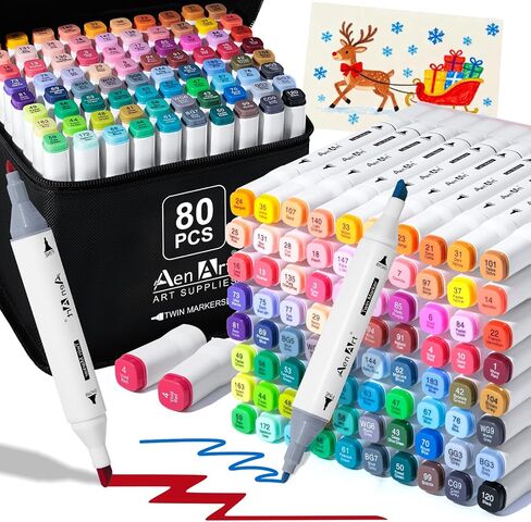 AenArt Alcohol Markers, 80 Color Dual Tip Art Drawing Markers, Artist Pens with Organizing Case for Adult Drawing Coloring Sketching（White Barrel） in Saudi Arabia